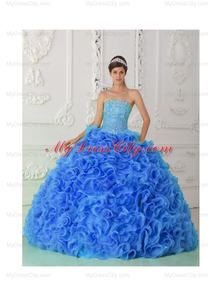 Organza Ball Gown Beaded Royal Blue Unique Quinceanera Dresses with Strapless