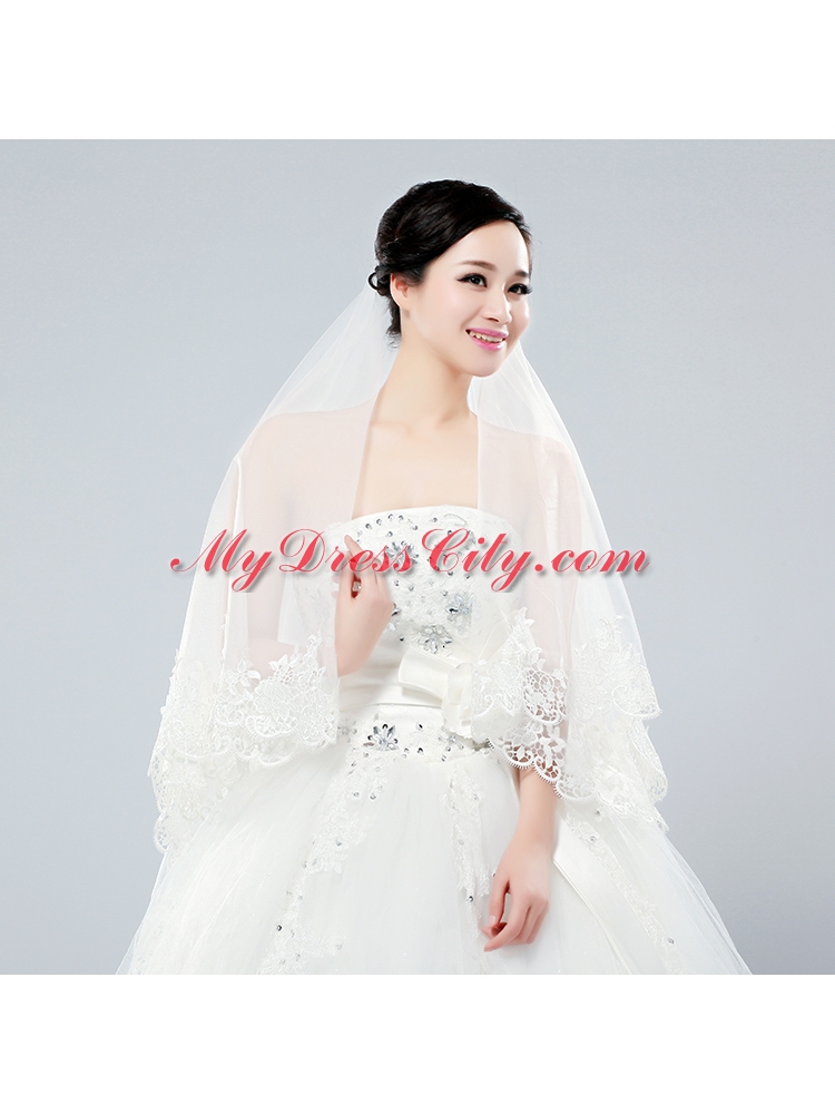 2014 One-Tier Tulle Wedding Veils with Scalloped Edge