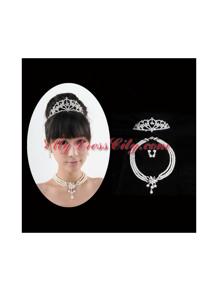 Dignified Crown with Wedding Jewelry Set Including Necklace And Earrings