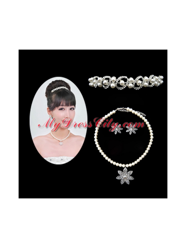 Ivory Pearl Two Piece Ladies Necklace and Tiara Jewelry Set