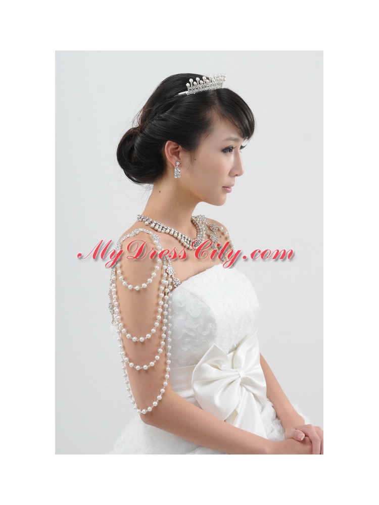 Imitation Pearl Necklace Earing and Tiara Jewelry Sets