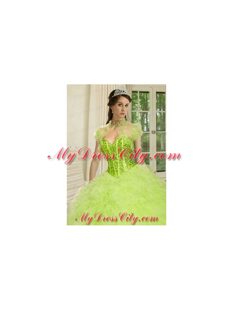 The Brand New Style  Beading and Ruffles Quinceanera Jacket in Spring Green