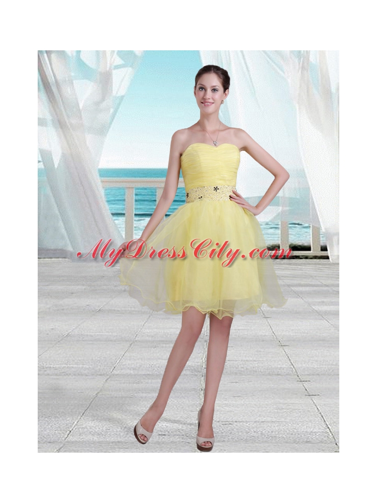 Yellow Princess Sweetheart Short Prom Dress with Beading and Ruching