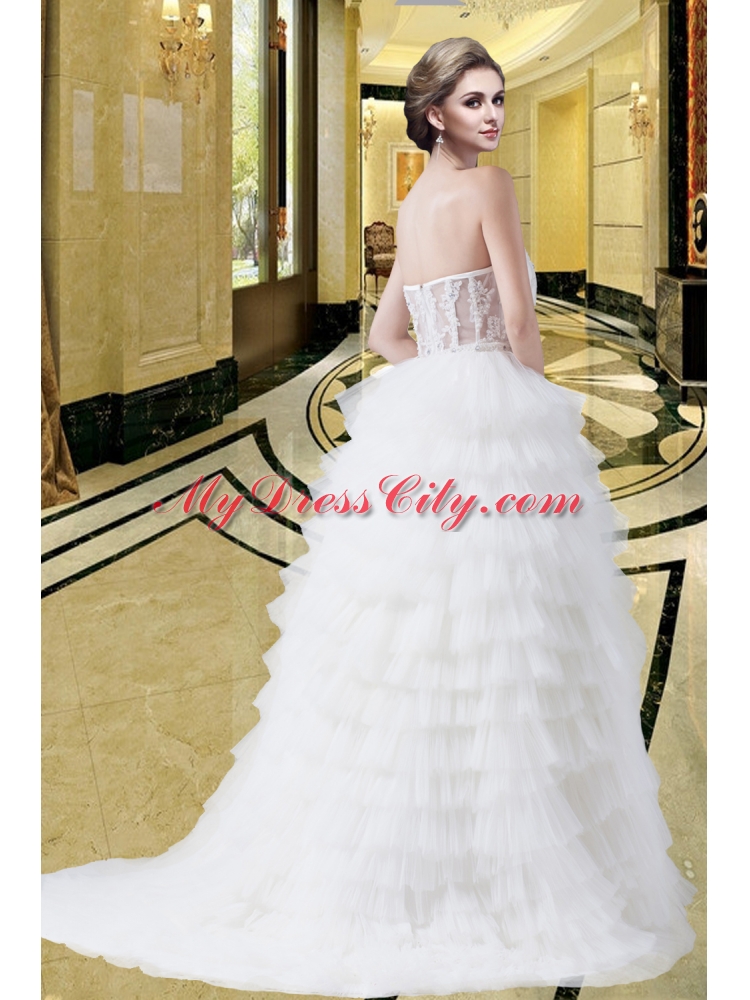 New Style A Line Strapless 2014 Wedding Dress with Ruffled Layers