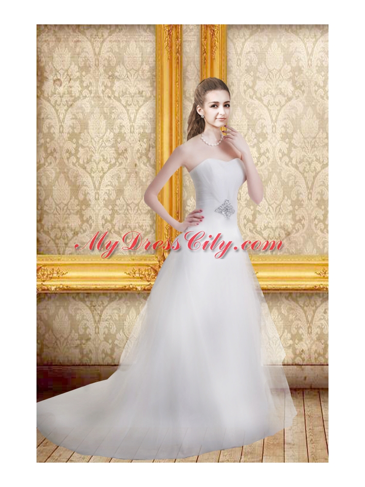 Romantic A Line 2015 Beading Wedding Dresses with Sweetheart
