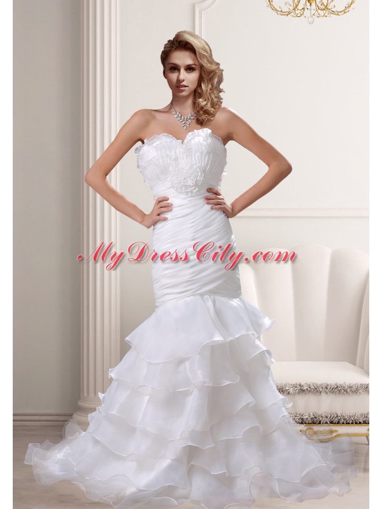 2015 Mermaid Sweetheart Beach Wedding Dresses with Ruffled Layers