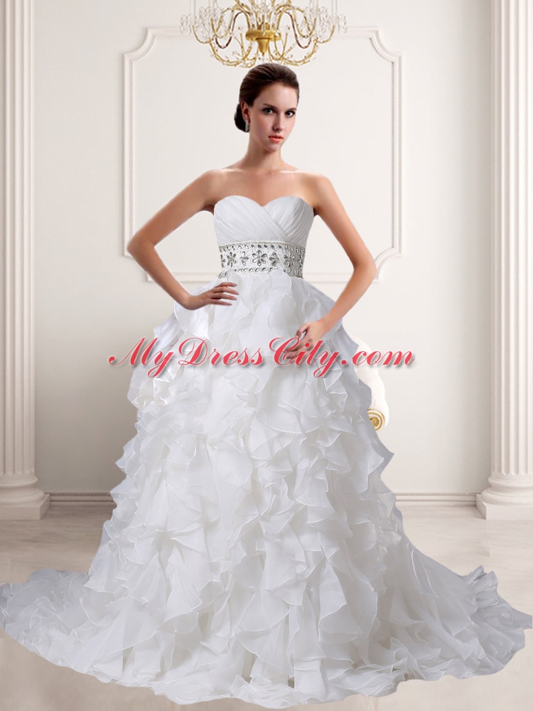 Romantic A Line 2015 Beading and Ruffles Wedding Dress with Sweetheart