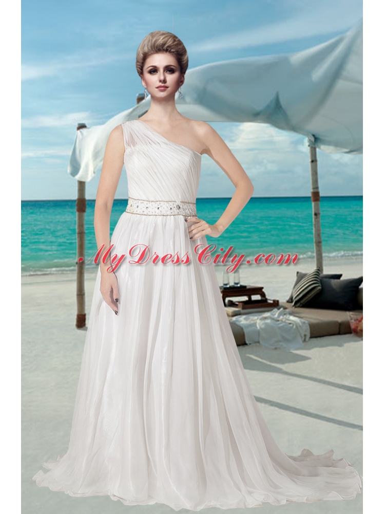 2014 Fashionable One Shoulder Court Train Wedding Dress with Beading