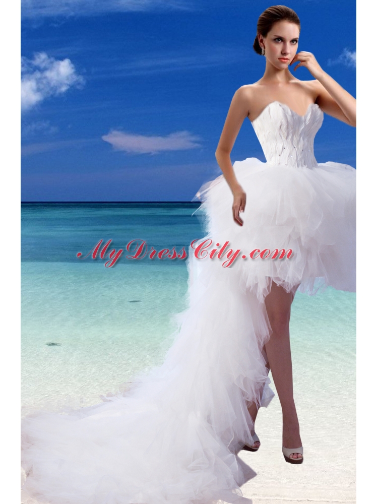 Perfect A Line High Low Sweetheart Appliques Wedding Dresses