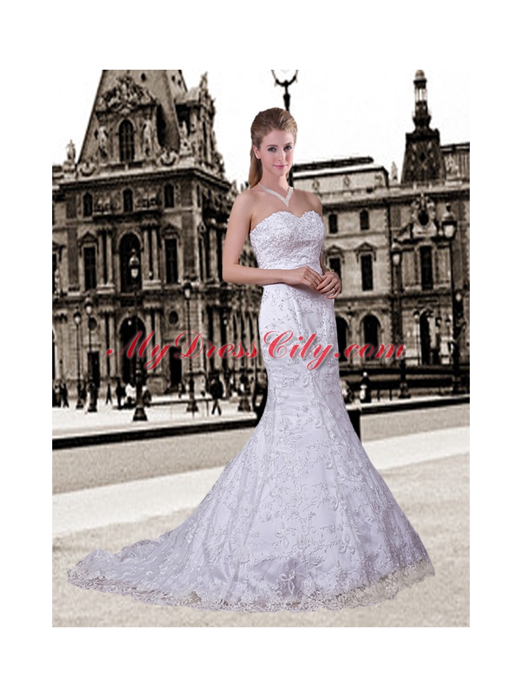 Mermaid Sweetheart Lace Wedding Dresses with Appliques
