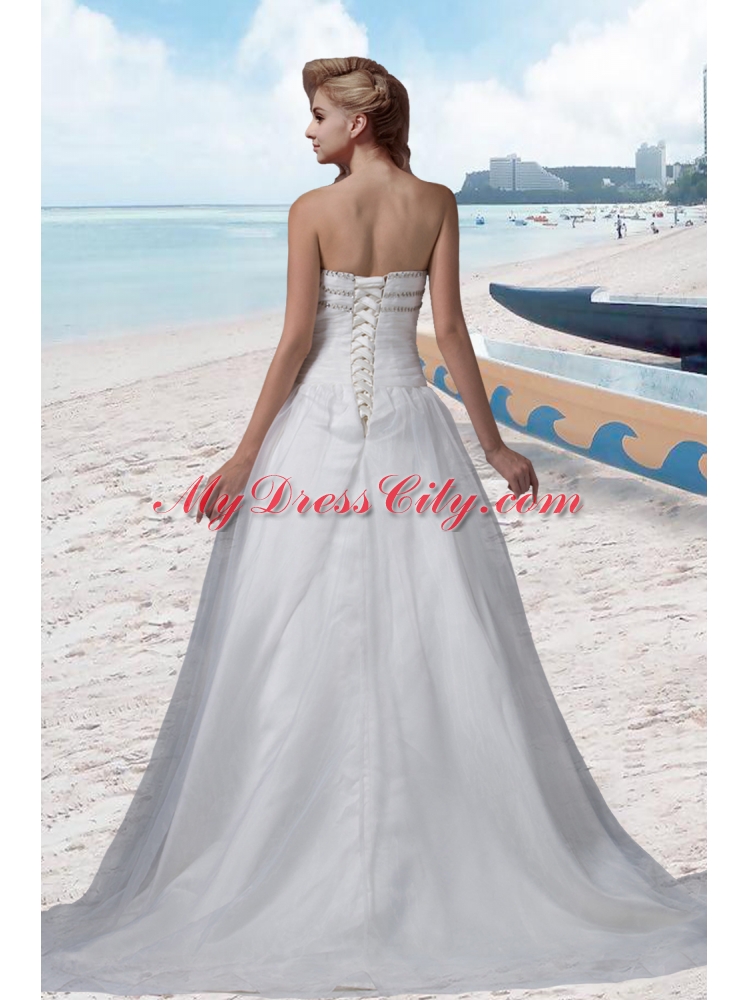 A Line Beading Sweetheart White Wedding Dress for 2014