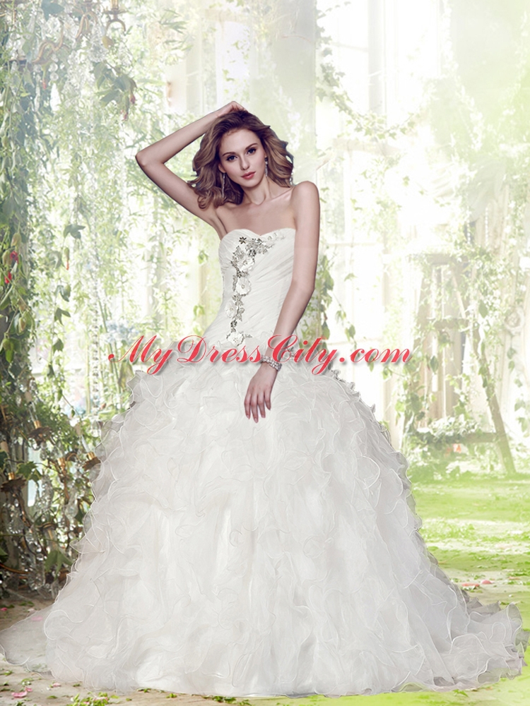 Gorgeous Ball Gown Court Train Beading Wedding Dresses with Sweetheart