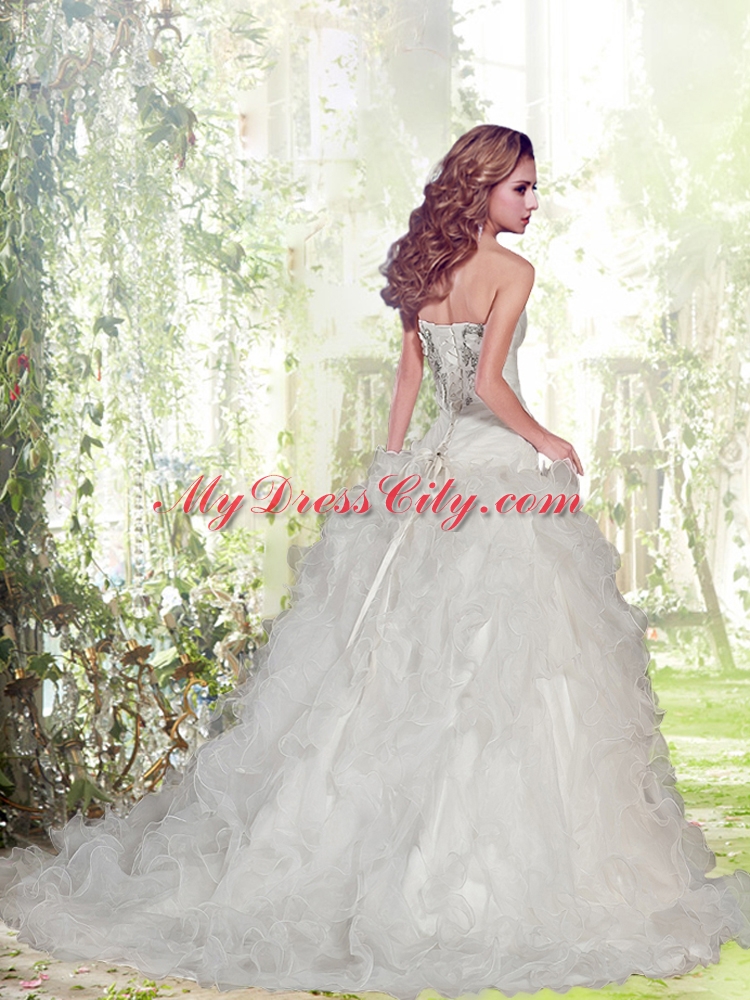 Gorgeous Ball Gown Court Train Beading Wedding Dresses with Sweetheart
