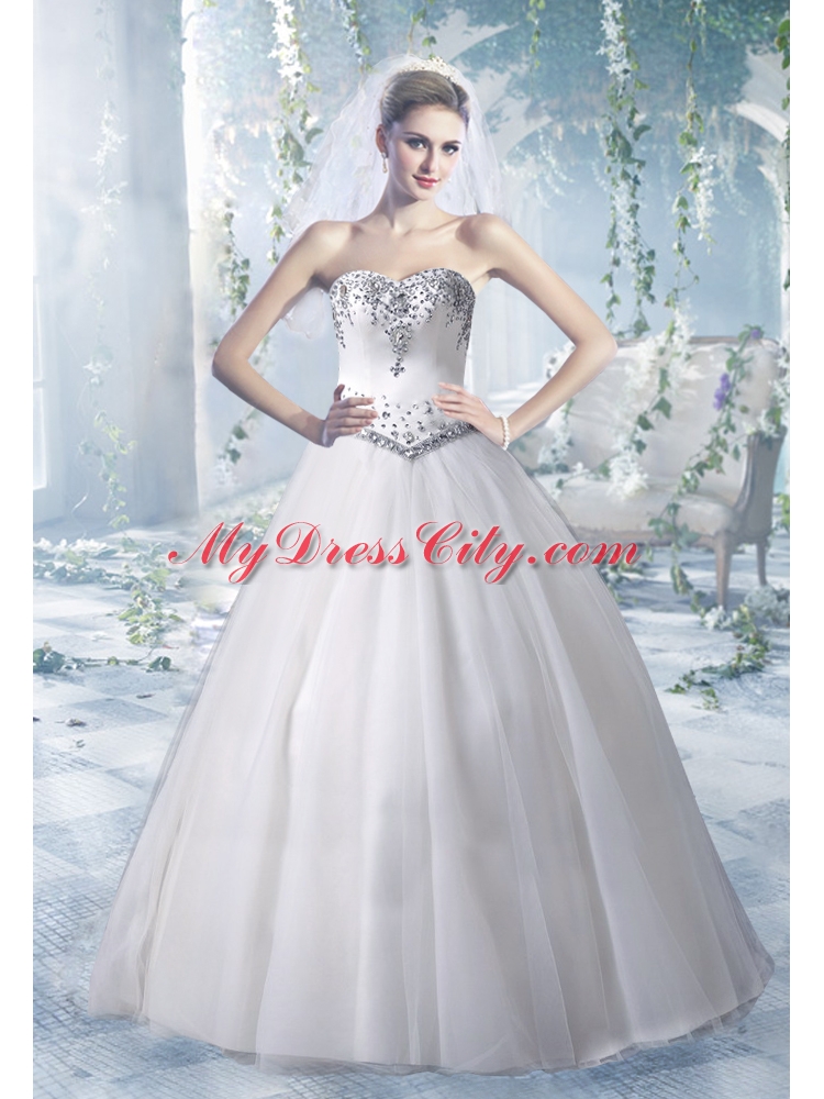 Puffy Sweetheart Floor Length Wedding Dresses with Beading