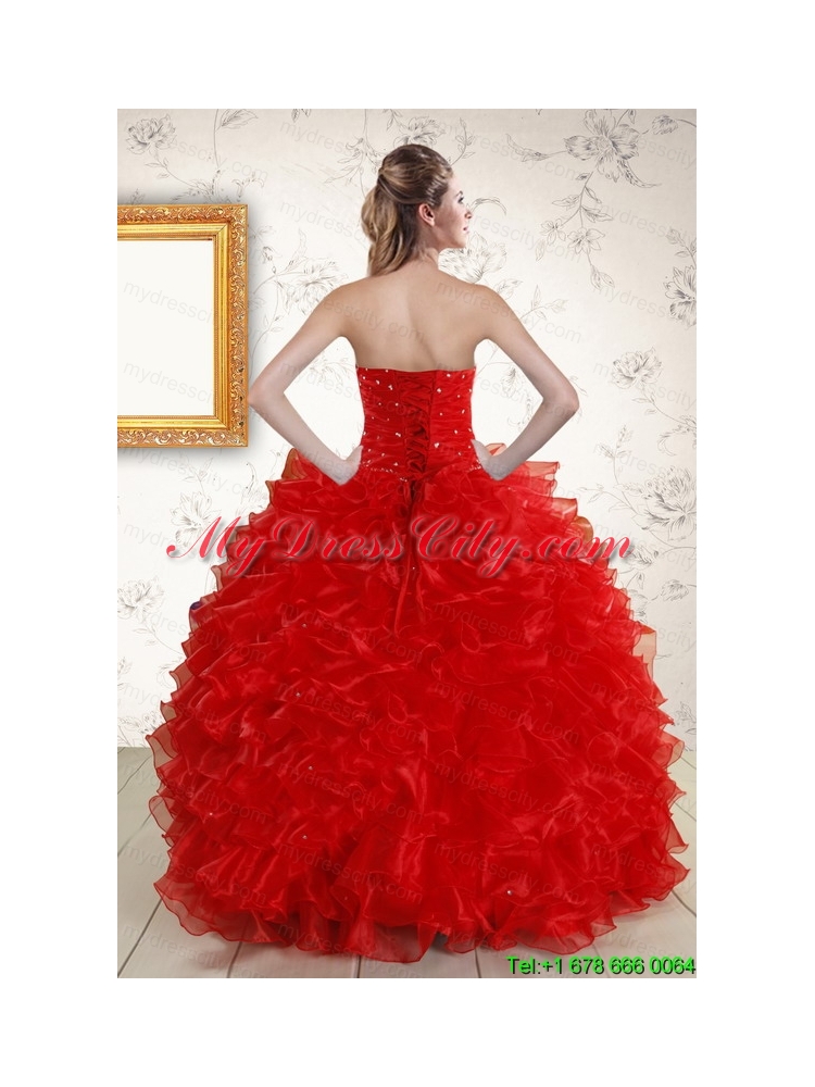 Pretty Ball Gown Sweetheart Red Quinceanera Dresses with Beading