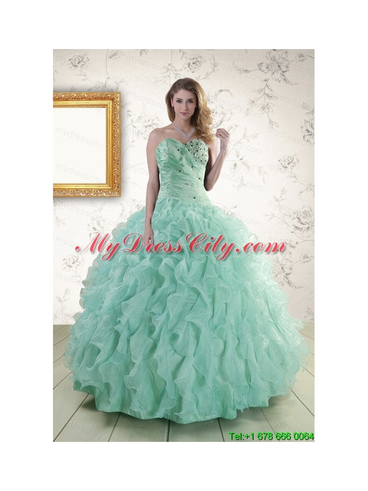2015 Pretty Sweetheart Beading Quinceanera Dresses in Apple Green