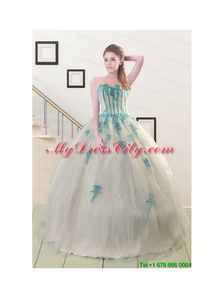 2015 Cheap Appliques Quinceanera Dresses in White