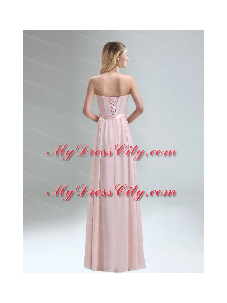 2015 Most Popular Light Pink Empire Bridesmaid Dress with Bowknot belt