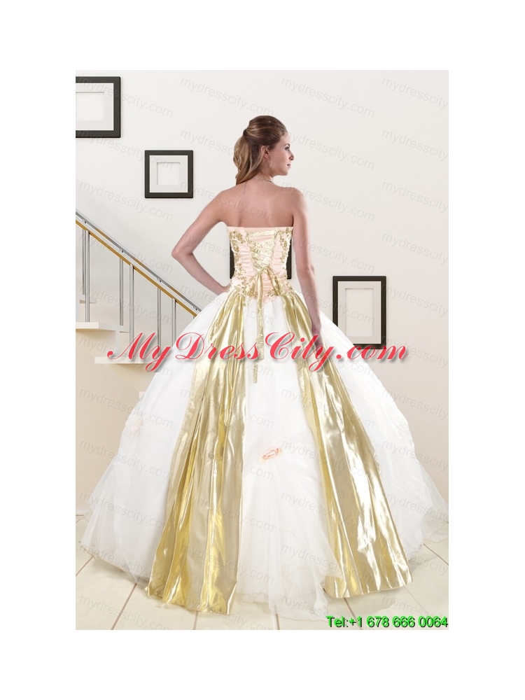Popular Strapless White 2015 Quinceanera Dresses with Appliques