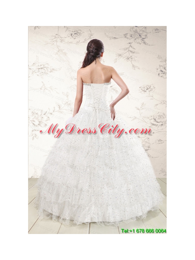 White Ball Gown Formal Quinceanera Dresses with Sequins and Ruffles