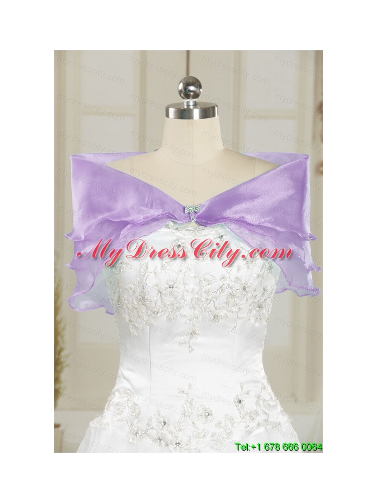 2015 Strapless Embroidery Quinceanera Dresses in Purple