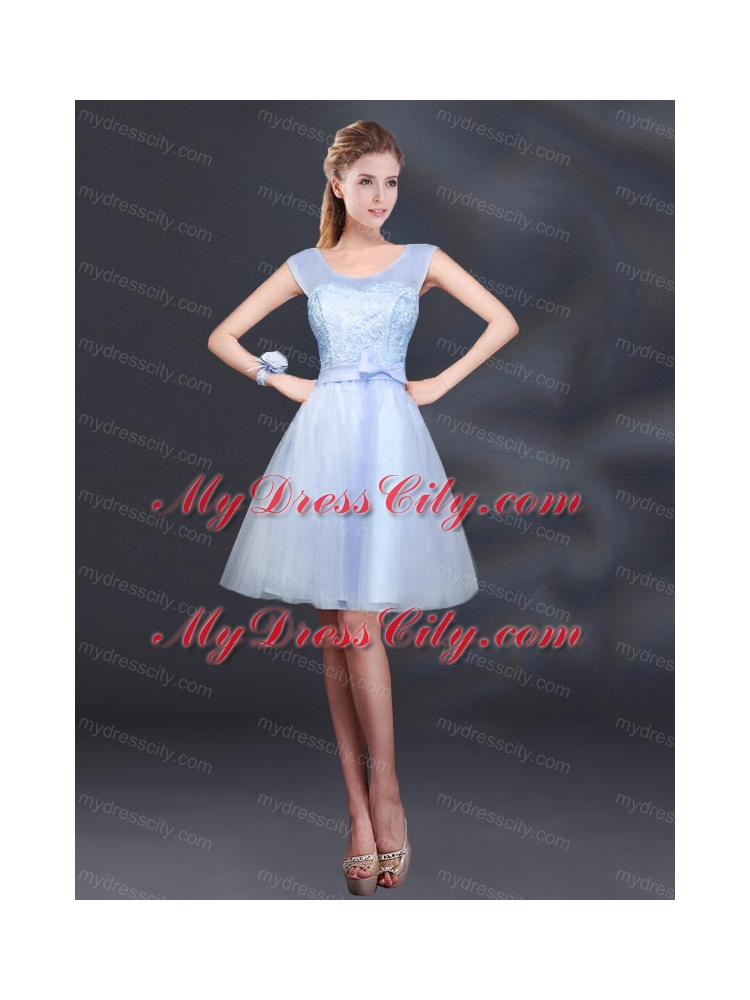 2015 Sturning A Line Belt Bridesmaid Dress with Scoop