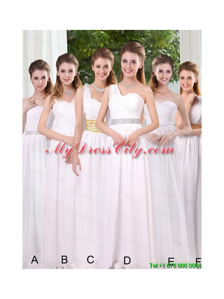 Ruching and Belt Sweetheart Empire White Cheap Prom Dresses