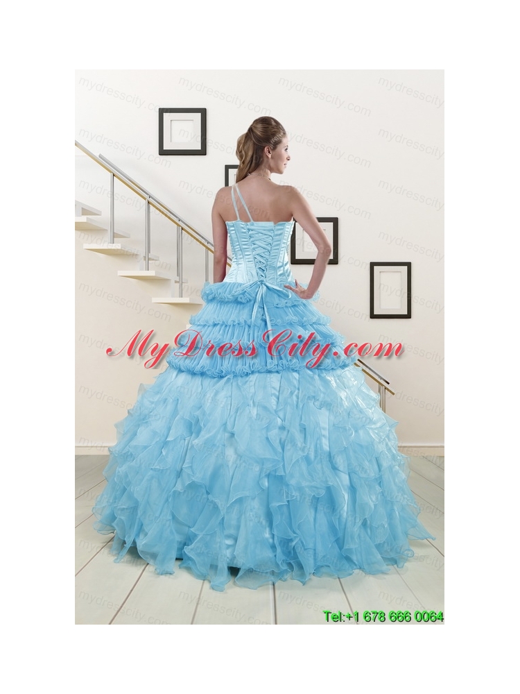2015 Pretty Baby Blue Sweet 15 Dresses with Beading