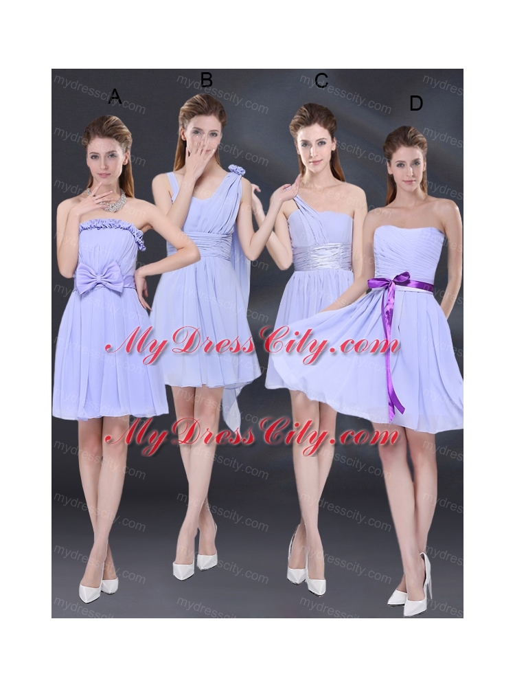 2015 Ruching and Belt Chiffon Bridesmaid Dress in Lavender