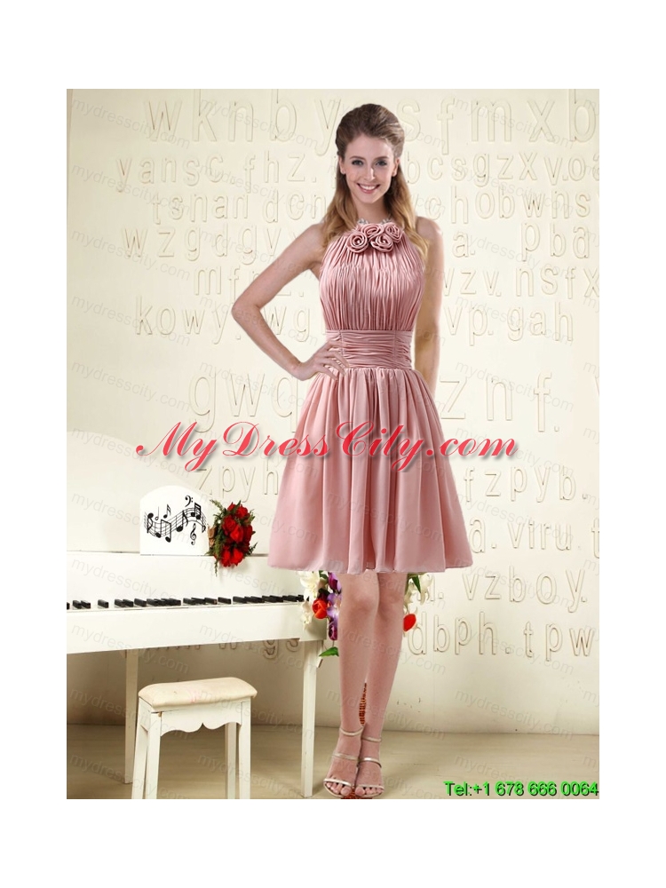Halter Ruching and Handmade Flowers Empire Chiffon Discount Mother Dresses