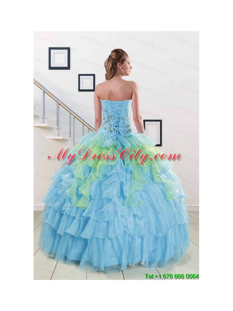 Pretty Beading Strapless Multi-color Quinceanera Dress for 2015
