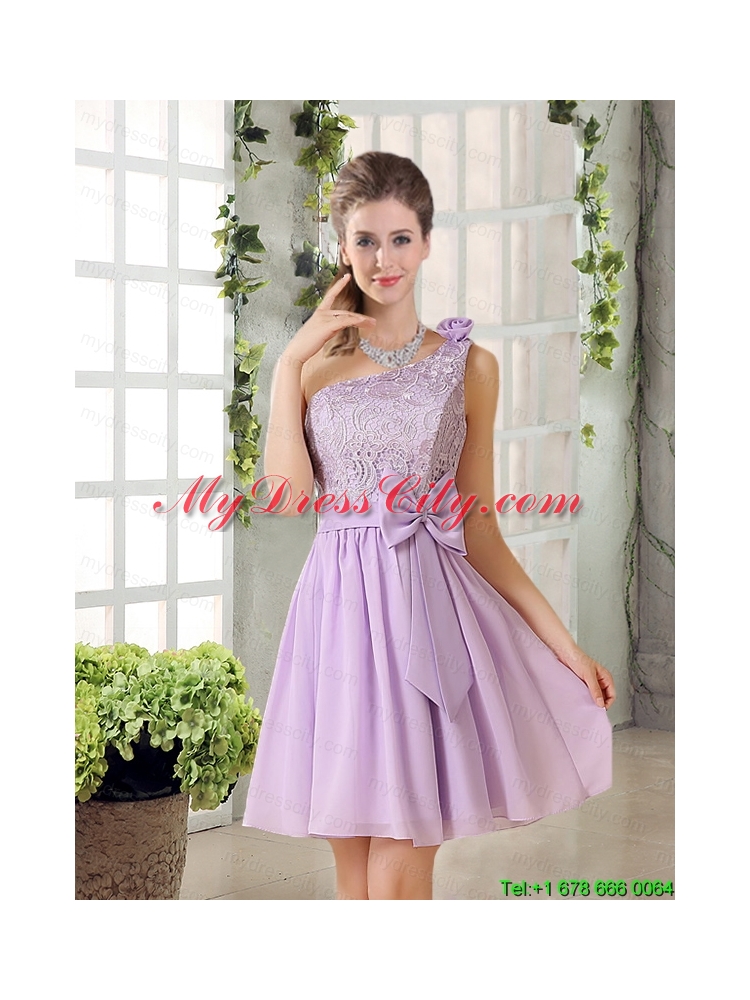 One Shoulder Lilac Mothr of The Bride  Dress with Bowknot for   2015