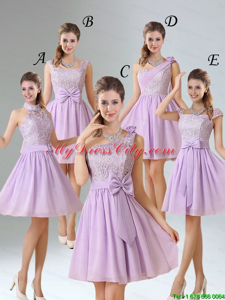 One Shoulder Lilac Mothr of The Bride  Dress with Bowknot for   2015