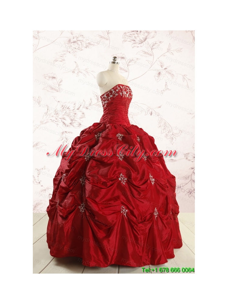 2015 Cheap Appliques Quinceanera Dresses in Wine Red