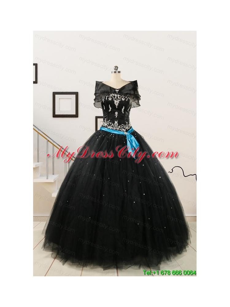 Pretty Appliques and Beading Black Quinceanera Dresses