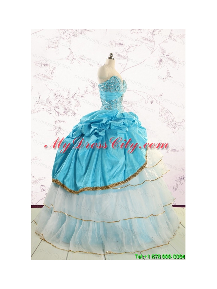 Custom Made Sweetheart Aqua Blue Quinceanea Dresses with Beading