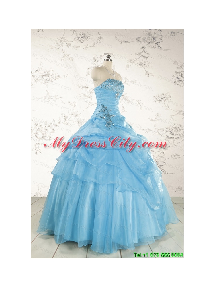 Pretty Aqua Blue Quinceanera Dresses with Appliques for 2015