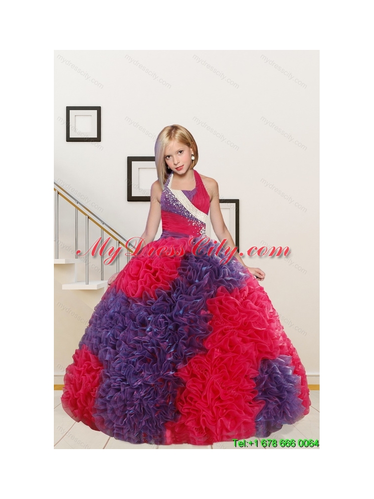 New Arrival Straps Ball Gown Multi Color Flower Girl Dress with Beading and Ruffles