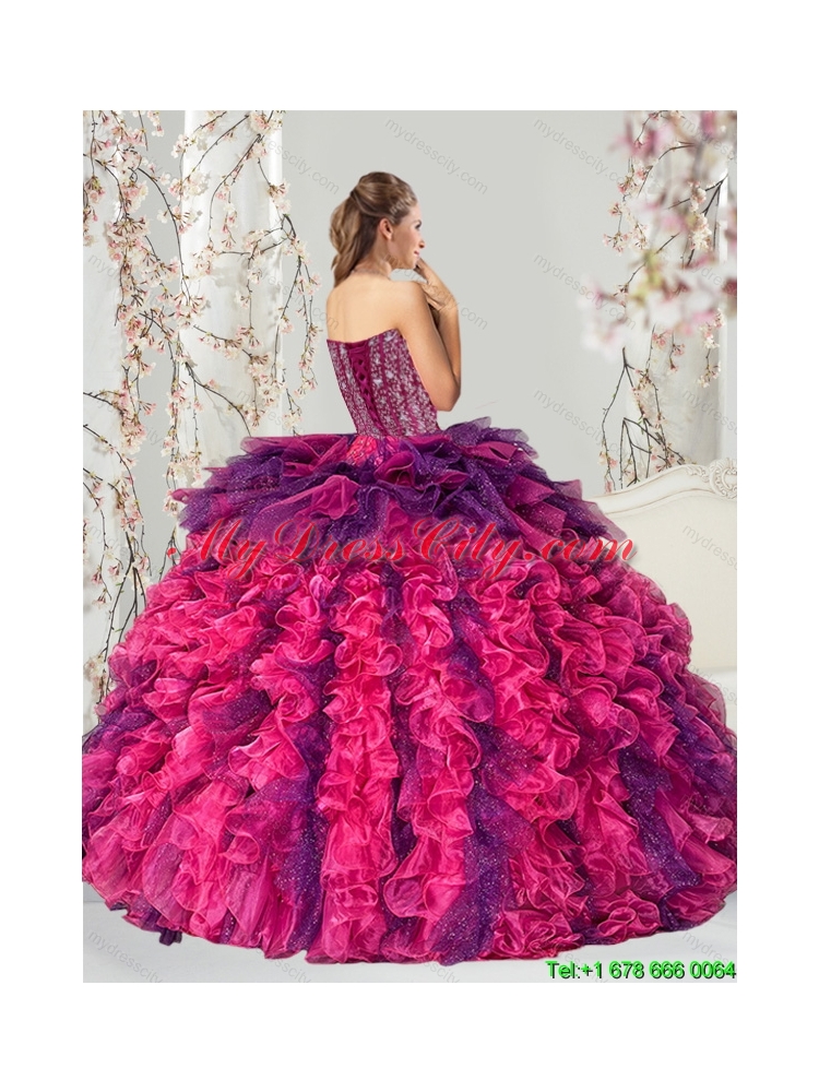 2015 Detachable Multi Color Quince Dresses with Beading and Ruffles
