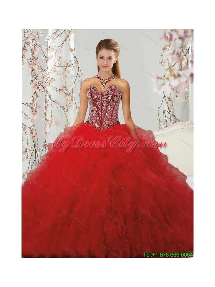 Most Popular Beading and Ruffles Red Quinceanera Dress Skirts