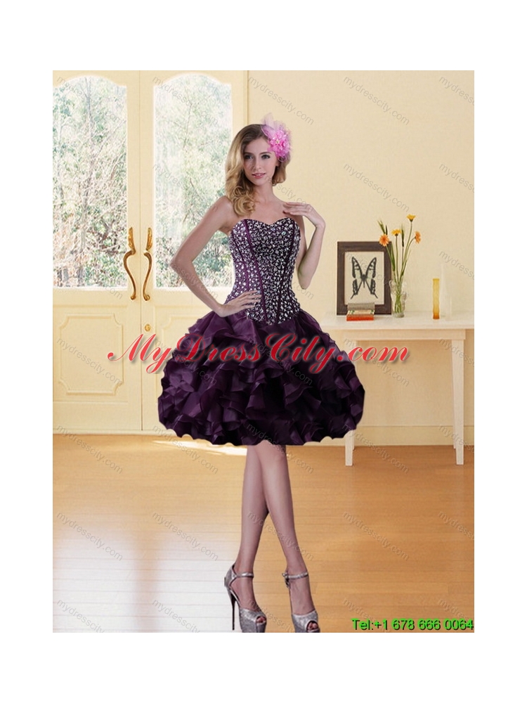 High Low Burgundy Prom Dress with Ruffled Layers and Beading