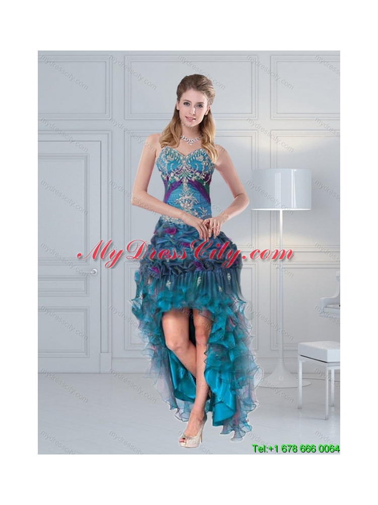 2015 Pretty Straps Multi Color Prom Gown with Embroidery and Hand Made Flower