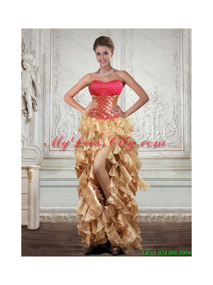 Unique Strapless Multi Color Prom Dresses with Beading and Embroidery