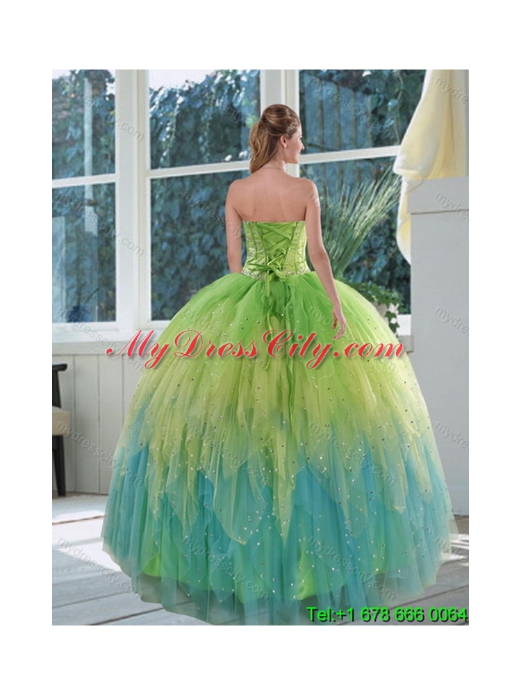 2015 Luxurious Multi Color Quinceanera Dresses with Appliques and Ruffles