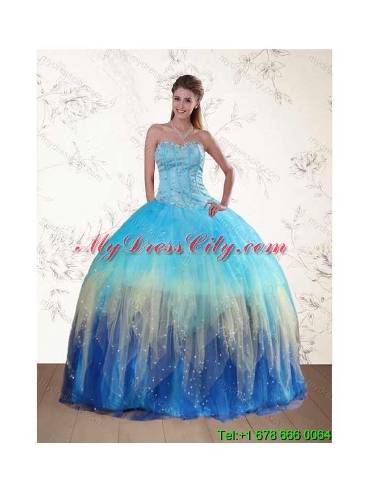 Most Popular Beaded Sweetheart Multi Color Best Quinceanera Dress with Ruffles