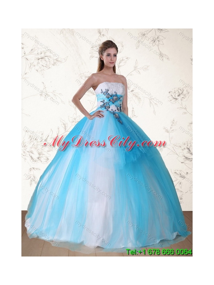 2015 Pretty Multi Color Strapless Classic Quinceanera Dress with Embroidery and Beading