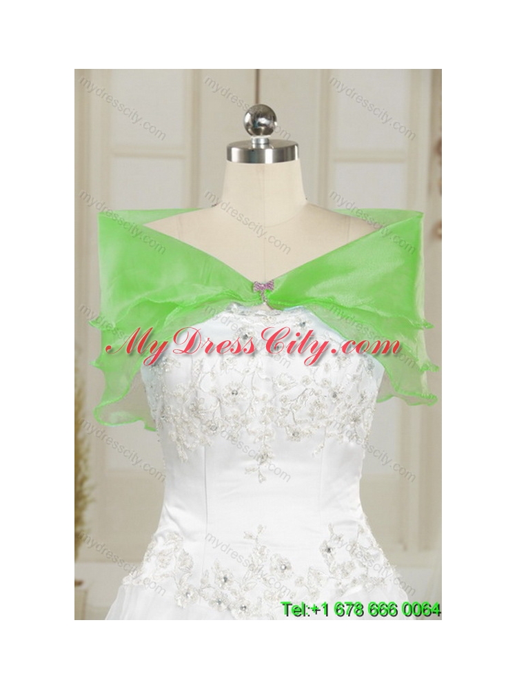 Brand New Classic Spring Green Strapless Sweet 15 Dresses with Ruffles and Beading
