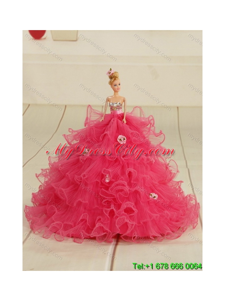 Fashionable 2015 Strapless Hot Pink Classic Quinceanera Dresses with Beading and Lace