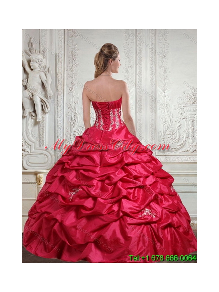 2015 Unique Appliques and Pick Ups Red Sweet 16 Dress