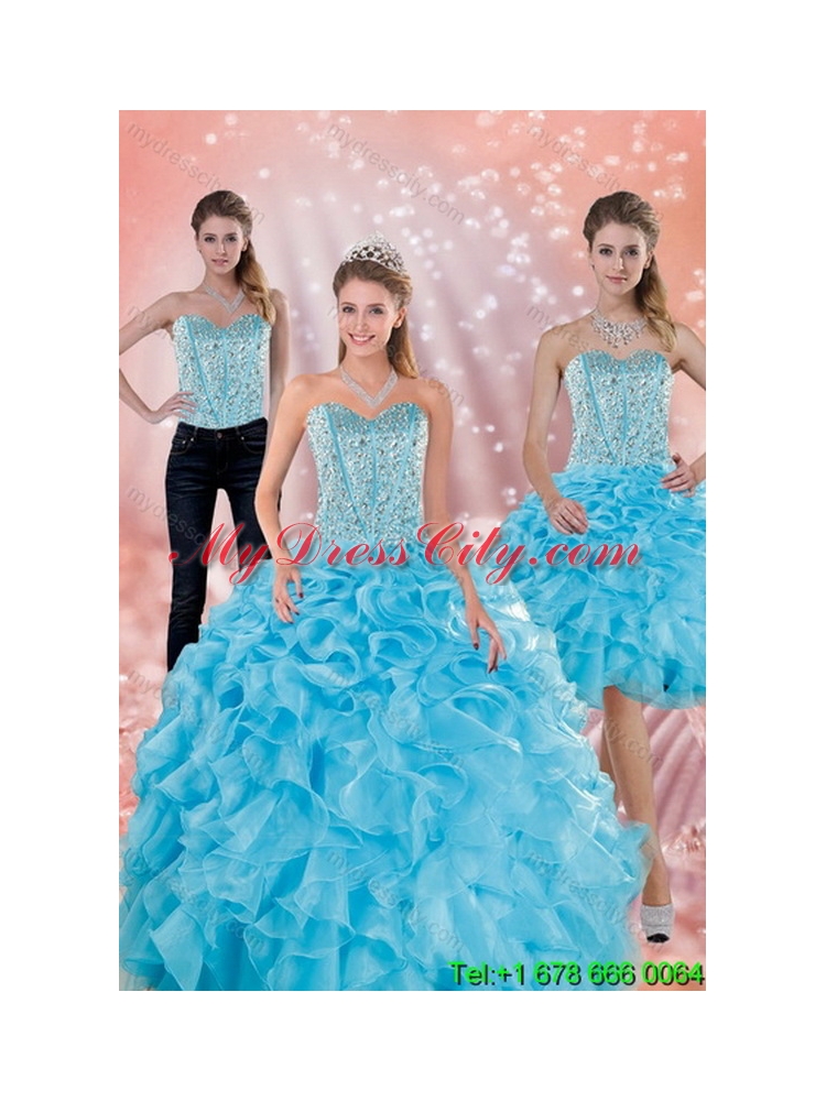 2015 Classical Sweetheart Ruffled Unique Quinceanera Dresses in Baby Blue